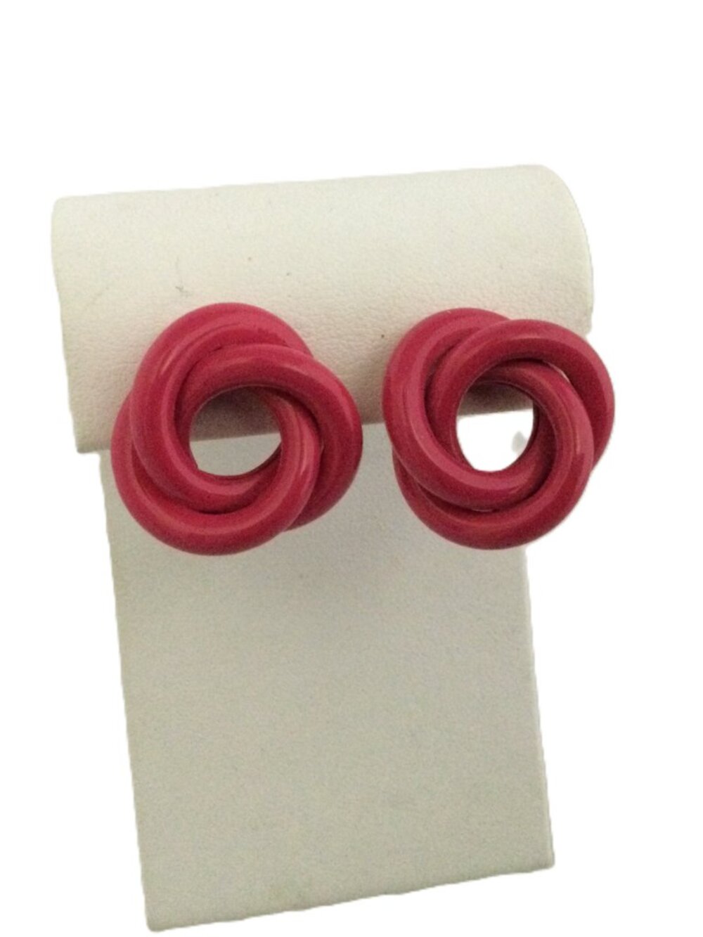 Vintage Hot Pink Knot Enamel Statement Earrings Retro 80s 90s